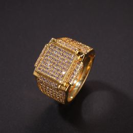 Hip Hop Fashion Rings Copper Gold Silver Colour Iced Out Bling Micro Pave Cubic Zircon Geometry Ring Charms For Men gift295G