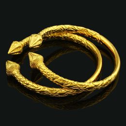 New Arrived African Dubai Fashion Openable 22k Yellow Gold GF Bangle Engraved Trendy Pattern Bracelet 2 Piece Jewelry Whole226J