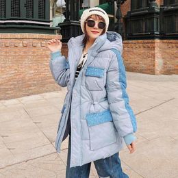 Women's Trench Coats Autumn Winter Sequins Down Cotton Jacket Female Students Loose Casual Hooded Parka Overcoat Cold Warm Outerwear