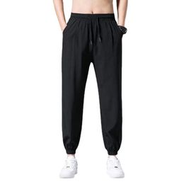 Men's Summer Pants - Thin Ice Silk Casual Workwear Long Trousers, Loose-Fit Cuffed Quick-Dry Capri Pants