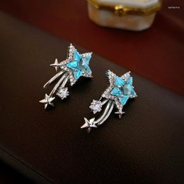 Hoop Earrings Luxury Blue Zircon Stars Temperament Fashion Jewellery Micro Pave Bijoux Gifts