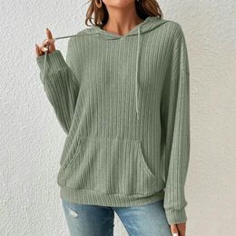 Women's Hoodies Solid Colour Sweater Striped Knitted Hoodie Soft Loose Pullover For Women Autumn Winter