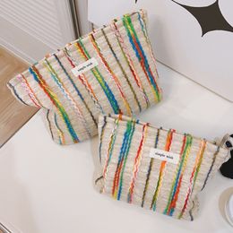 Soft Rainbow Stripe Women Makeup Bag Girl Coin Purse Cloth Cosmetics Storage Pouch Zipper Toilet Bags Lipstick Organizer Case