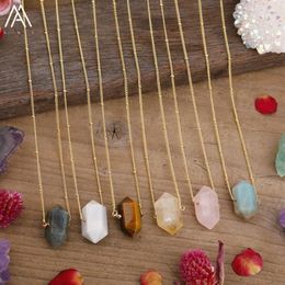 Chains Fashion Women Gemstones Stick Point Pendant Necklace Healing Energy Citrines Roses Quartz Crystal Gold Silver Jewelry259Q