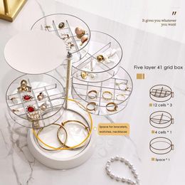 Storage Boxes Jewelry Organizer Tray Acrylic 360 Degree Rotating Earring Box Desktop Multi Compartment