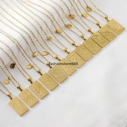 Stainless Steel 12 Horoscope Zodiac Sign Gold Colour Pendant Necklace Aries Leo Wholesale Twelve Constellation Jewellery