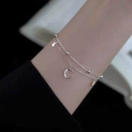 Charm Bracelets 925 Sterling Silver Double Layer Star Moon Ball Bracelet Sparkling Zircon Bracelet Cute Fashion Wedding Jewellery Birthday Gift Q230925