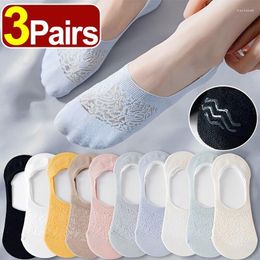 Women Socks 3Pairs Fashion Girls Summer Style Lace Flower Short Sock Silicone Non-Slip Invisible Breathable Boat Ankle