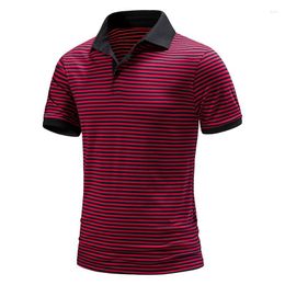 Men's T Shirts Summer Short Sleeve Stripe Color Casual Comfortable Daily Lapel Button T-Shirt Tops