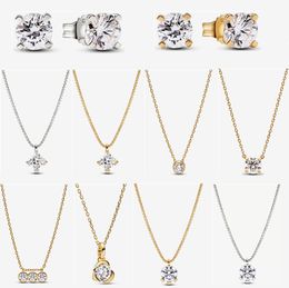 2023 new 925 silver gold Pendant Necklaces for women Shiny Jewelry DIY fit Pandoras Era Bezel Triple Diamond designer luxury Necklace Link chain with box