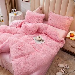 Duvet covers sets WOSTAR Winter warm plush duvet cover pink mink velvefluffy flannel quilt cover 220x240 king size luxury double bed bedding set 230925