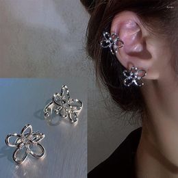 Backs Earrings Silver Color Flower Zircon Clip For Women Sweet Crystal Metal Ear Cuffs No Piercing Daily Wear Korean Trending