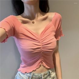 Women's T Shirts Woman TShirts Crop Top V-neck Short-Sleeved T-shirt Short Clothes 2023 Knitwear For Women Mujer Camisetas