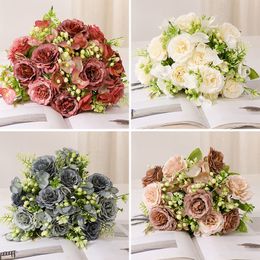 Dried Flowers Vintage 1 bunch of artificial silk flowers High quality autumn peony cuckoo Christmas wedding Family room decoration Pos 230923