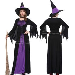 New Halloween Witch Costume Adult Role Play Purple Witch Dress Cosplay Costume