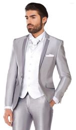 Men's Suits Fashion Wedding Party Prom Terno Bespoke Plus Size Silver Notch Lapel One Button Men (Jacket Pant Handkerchiefs Vest Tie)