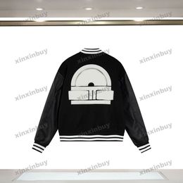 xinxinbuy Men designer Coat Jacket baseball Panelled letter towel embroidery patch long sleeves women gray Black khaki M-2XL