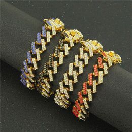 8inch 15mm Hip Hop Punk Men's Tennis Bracelets Bling Iced Out Cubic Zircon Curb Cuban Link Chain Bracelet Jewelry Gifts323e