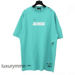 Fashion Couples Summer T Shirt balencigss 2023 High Version b Home Fuzzy Print Hole Short Sleeve Shirts l Lovers Trendy Men's Street 561W