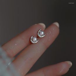 Stud Earrings Exquisite Silver Colour Moon Luxury Crystal Zircon Pearl Earring Charm Jewellery For Women Girl