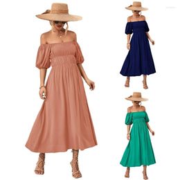 Casual Dresses Beautiful Off Shoulder Dress With Puff Sleeves Short Sleeve Solid Cocktail Maxi