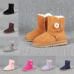 Children's snow boots in the tube button cowhide warm boys and girls baby shoes student padded cotton boots size 5991