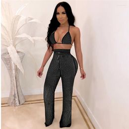 Women's Two Piece Pants -selling Fashion Temperament Sexy Tight-fitting Shiny Mosaic Tube Top System Vacation Belt Trousers Suit In Summer