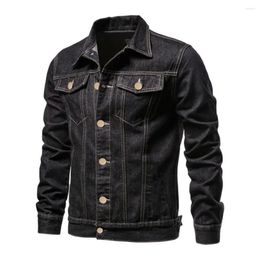 Men's Jackets Men Denim Jacket Fashionable Slim Fit Lapel Style Solid Color For Motorcycle Riders Available In Casual