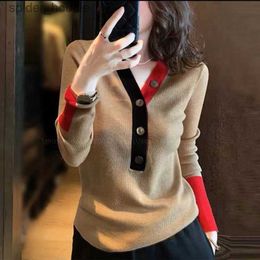 Women's Sweaters Vintage Autumn Winter V-Neck Patchwork Sweaters Women's Clothing Solid Colour All-match Fashion Button Loose Knitted Jumpers 2023 L230925