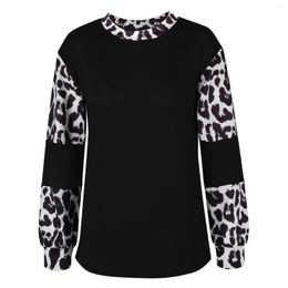 Women's Sweaters Autumn Leopard Pattern Combination Solid Round Neck Long Sleeve Top Sweater Spring Fashion Casual Female Tops Lady