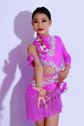 Stage Wear Latin Dance Competition Women's Clothing Children's High-end Customised Waistless Cha Tango Performance Black Pool Dress