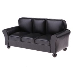 Dolls 112 Dollhouse Furniture Leather Sofa Couch Rooms Miniature Model Black 230925