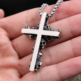 Chains Gothic Men's Vintage Stainless Steel Cross Pendant Necklace Fashion Punk Irregular Skull Necklaces Amulet Jewelry Gift Wholesale