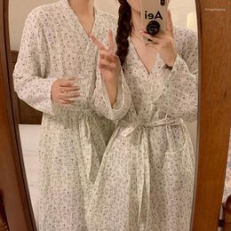 Women's Sleepwear Soft Cartoon Kawaii Japanese Lovers Cardigan Long Nightgown Sleeve Loose Spouse Ins Casual Comfortable