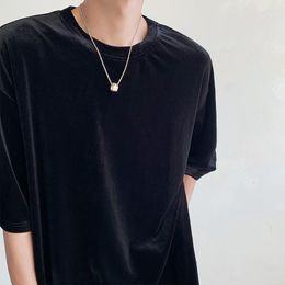 Men's T Shirts Summer Velvet Round Neck Short SleeveT-shirt Men Vintage Casual Tees Tops Man Harajuku High Street Korean Style Clothes