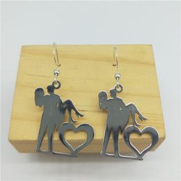 Dangle Earrings Family Earring Stainless Steel Lovers Couple Pendant Heart Necklace Figure Jewellery Gifts