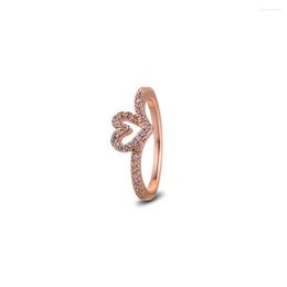 Cluster Rings Rose Gold Color Jewelry Sparkling Wishbone Heart For Women 2023 Valentine's Wedding Ring Gift Friends Wholesale