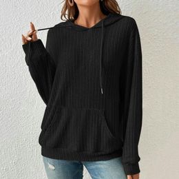 Women's Hoodies Pullover Sweatshirt With Wide Lapels Striped Knitted Hoodie Soft Loose Sweater For Women Autumn Winter