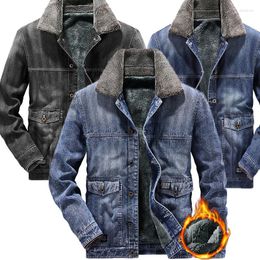 Men's Jackets Winter Denim Jacket Fashion Casual Plus Size Jean Fur Collar Fleece Velvet Thick Outdoor Warm Overcoats