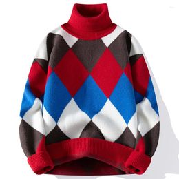 Men's Sweaters 2023 Fall Winter Thick Warm Turtleneck Sweater Men Top Quality Mens Christmas High Neck Argyle Cashmere Pullover