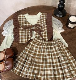 Clothing Sets Retail 2023 Baby Girls Fall Fashion 3 Pieces T-shirt Vest Skirts Princess Sweet Suits 2-7T