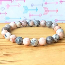 MG1202 Pink Zebra Jasper Wrist Mala Bracelet High Quality Natural Stone Beaded Bracelet Women's Heart Chakra Jewelry158x