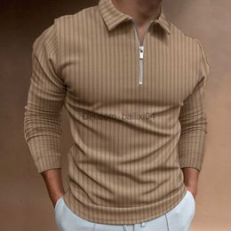 Men's Polos Men's Striped Polo Shirts Long Sleeves Casual Slim Fit Lapel Zip Cardigan Fall Polo Shirts 2022 Fashion Clothes T230925