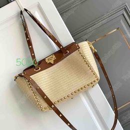 Fashion designer bag classic rivet shopping bag Lafite woven large capacity tote bag women handbag Big V Knitting crossbody bag