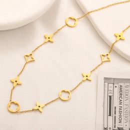 20Styles 18K Gold Plated Luxury Designer Pendants Necklaces Round Stainless Steel Letter Choker Pendant Necklace Chain Jewelry Accessories NO box