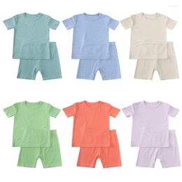 Clothing Sets 2023 Kids Pajamas Bamboo Fiber Boys Children's Loungewear Short Sleeve Top Shorts Costumes For Girls Outfits Suit