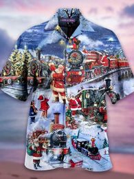 Customised Tees & Polos Santa Claus train Cross border Trend of European and American Foreign Trade 3D Digital Printing