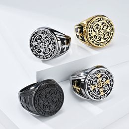 French retro Stainless Steel Casting Finger Ring Hip Hop White Zircon Religious Jewelry Bling 18K Gold Plated