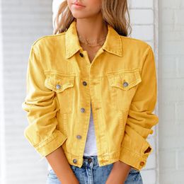 Women's Jackets 2023 Spring Turn-down Collar Denim Jacket Coat Women Elegant Single Breasted Top Outwear Autumn Solid Long Sleeve Cowby