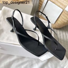 New the row French word with sandals leather shoes head clip 23ss square small heel shoes lazy womens shoes dress high heels sandals